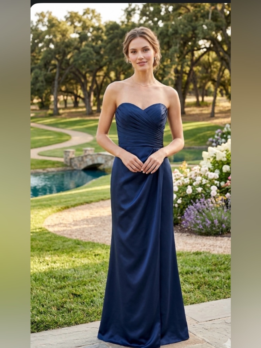 Grad/wedding party dress.  Blue Strapless Gown Timeless color, flattering style